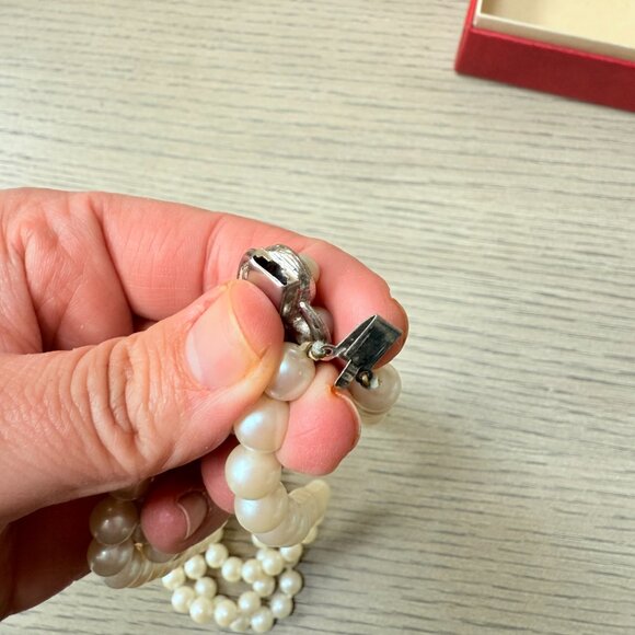 Vintage Double Strand Faux Pearl Necklaces with Rhinestone Clasp - Picture 7 of 11